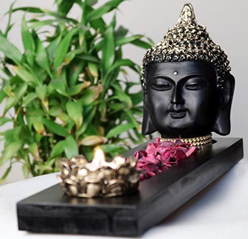 JaipurCrafts Polyresin Buddha Tealight Holder With Tray, 11.50 IN, Black, 1 Piece