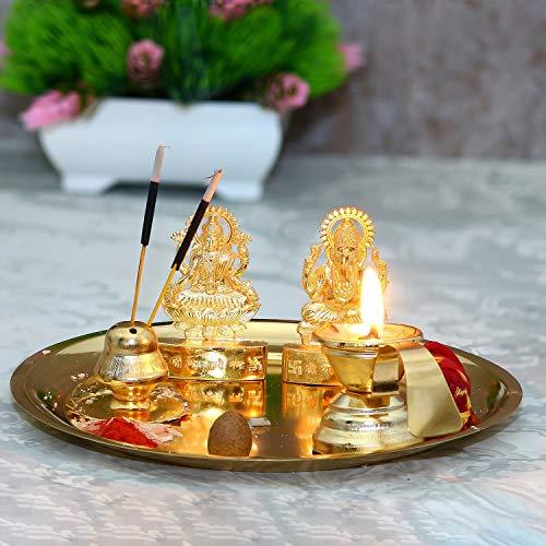 Jaipurcrafts Pooja Metal Thali Set With Laxmi And Ganesha Idol For Diwali Pooja