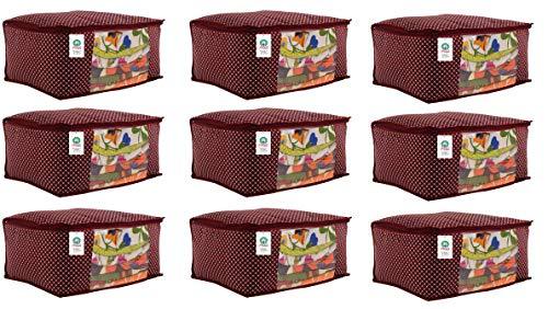 JaipurCrafts 9 Pieces Quilted Polka Dots Cotton Saree Cover Set, Maroon (40 x 30 x 20 cm)