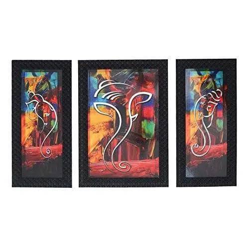JaipurCrafts Lord Ganesha Set of 3 Large Framed UV Digital Reprint Painting (Wood, Synthetic, 36 cm x 61 cm)