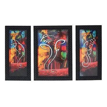 JaipurCrafts Lord Ganesha Set of 3 Large Framed UV Digital Reprint Painting (Wood, Synthetic, 36 cm x 61 cm)