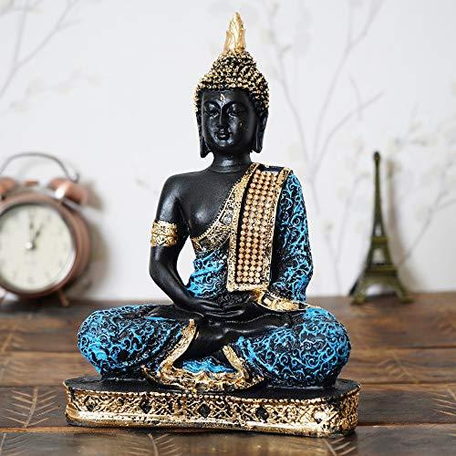 Webelkart Resin Sitting Buddha Idol Statue, 10 IN, Sky Blue And Black, 1 Piece