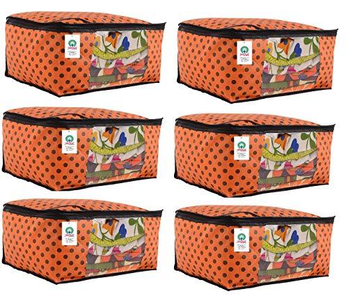 JaipurCrafts 6 Pieces Polka Dots Non Woven Saree Cover Set, Orange (45 x 35 x 21 cm)