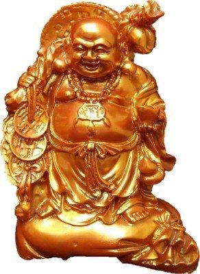 JaipurCrafts Feng Shui Laughing Buddha Showpiece - 12 cm (Ceramic, Gold) (Design As per Availability) (Multi)