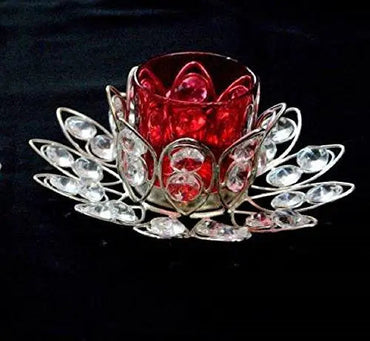 JaipurCrafts Premium Glass Crystal Tea Light Candle Holder (Pack of 1) with Free Tealights