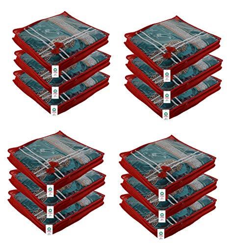 JaipurCrafts 12 Pcs Non Woven Fabric Saree Cover, 3 Sarees, Gift Set, Maroon