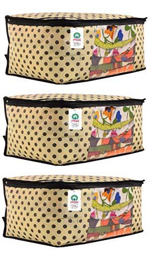 JaipurCrafts 3 Pieces Polka Dots Non Woven Saree Cover Set, Cream (45 x 35 x 21 cm)