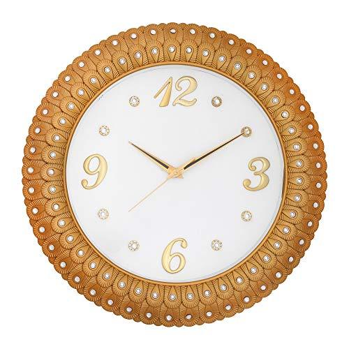 JaipurCrafts Plastic Wall Clock (38 x 34 x 5.08 cm, Gold)