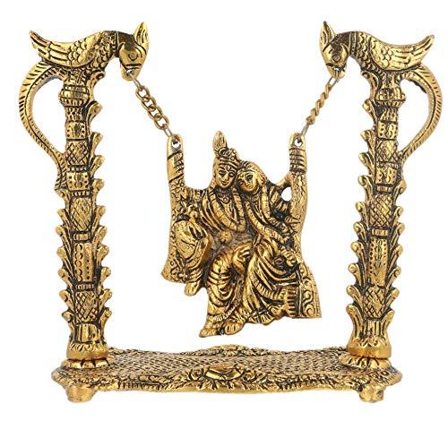 JaipurCrafts Premium Spiritual Metal Radha-Krishna Jhula Idol (18 cm x 18 cm x 9 cm, Golden)