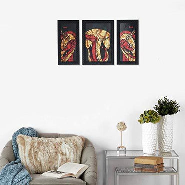 JaipurCrafts Lord Ganesha & Riddhi-Siddhi Set of 3 Large Framed UV Digital Reprint Painting (Wood, Synthetic, 36 cm x 61 cm)