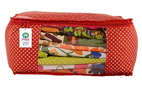 JaipurCrafts Quilted Polka Dots Cotton Saree Cover Set, Red (45 x 30 x 20 cm) (Pack of 1)