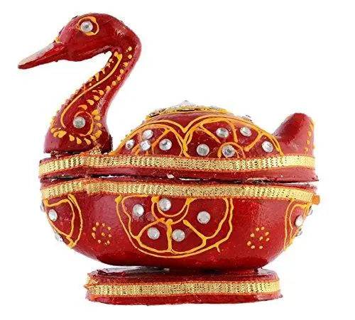 JaipurCrafts Traditional Peacock Roli Tika Chopra Showpiece (Red, 9 cm)