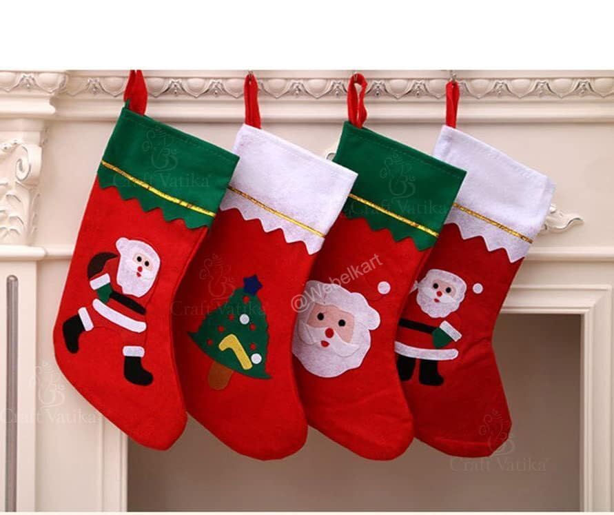 Webelkart Christmas Stockings, Pack of 4, Classic Socks for Xmas Home Decor, Stuffed Tree Hanging Toys, Candy Gift Bag Holders