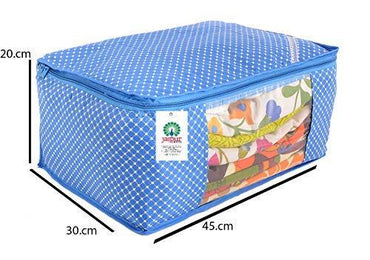JaipurCrafts Combo of Quilted Polka Dots Cotton Saree Cover Set/Saree Storage Bag, (40 x 30 x 20 cm)-Pack of 6 (Cotton-Pink,Blue)