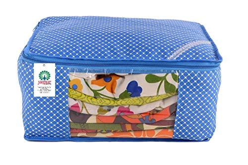 JaipurCrafts Quilted Polka Dots Cotton Saree Cover Set, Blue (45 x 30 x 20 cm) (Pack of 1)