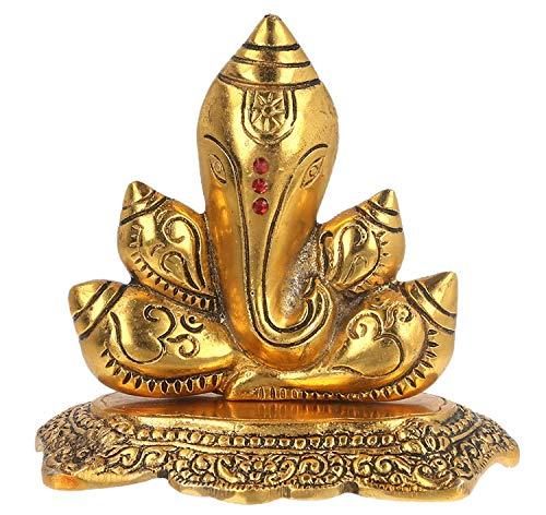 Webelkart Premium Spiritual Lord Ganesha with Om Statue Sitting On Chowki Figurine of Lord Ganesh, White Metal Statue,Valuable Collectible feng Shui Gifts- 5.00 in