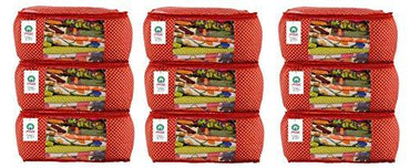 JaipurCrafts 9 Pieces Quilted Polka Dots Cotton Saree Cover Set, Red (45 x 30 x 20 cm)