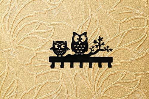 JaipurCrafts Owl Duo Metal Key Holder with 7 Hooks (Black, 10.6 X 6.1 X 0.8 Inch)