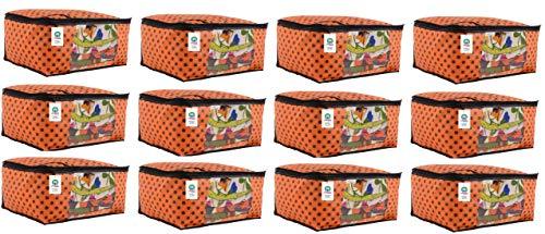 JaipurCrafts 12 Pieces Polka Dots Non Woven Saree Cover Set, Orange (45 x 35 x 21 cm)