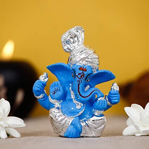 Webelkart Silver Plated Lord Ganesha for Car Dashboard Statue Ganpati Figurine God of Luck & Success Diwali Gifts Home Decor (Size: 7.36 x 3.50 x 6.00 cm)