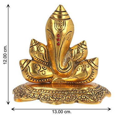 JaipurCrafts Premium Spiritual Lord Ganesha with Om Statue Sitting On Chowki Figurine of Lord Ganesh, White Metal Statue,Valuable Collectible feng Shui Gifts- 5.00 in