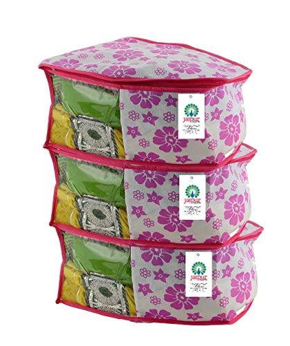 JaipurCrafts 3 Piece Non Woven Flower Print Blouse Cover Set, Pink (39 cm x 27 cm x 20 cm)