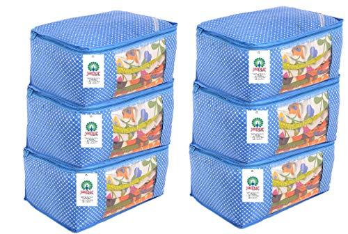JaipurCrafts 6 Pieces Quilted Polka Dots Cotton Saree Cover Set, Blue (45 x 30 x 20 cm)