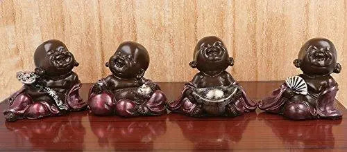 JaipurCrafts Set of 4 Cute Child Monk Showpiece - 10.5 cm (Polyresin, Pink, Brown, Silver)- for Home Decor| Office Decor| Valentines Day Gifts | Diwali Decor| Vaastu Decor| Fengshui