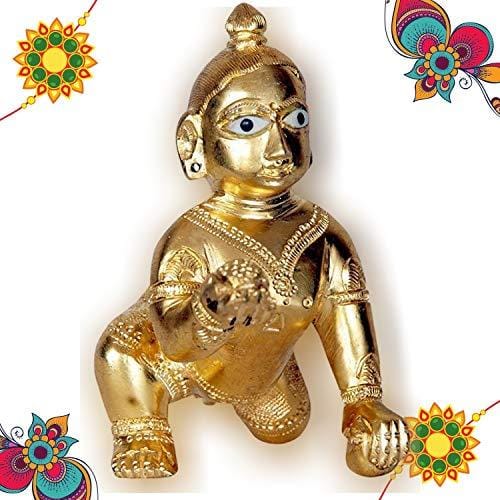 Webelkart Premium Combo of Rakhi Gift for Brother and Bhabhi and Kids with Laddu Gopal Metal Showpiece- 3 INCH, Rakshabandhan Gifts for Bhai Sister - Fancy Rakhi with Laddu Gopal