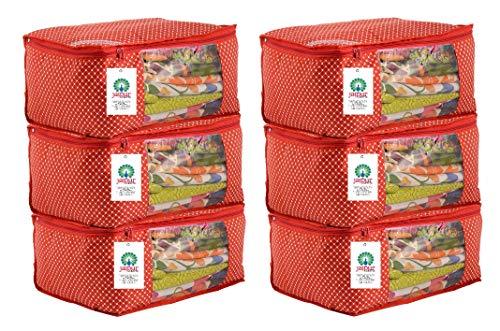 JaipurCrafts 6 Pieces Quilted Polka Dots Cotton Saree Cover Set, Red (45 x 30 x 20 cm)