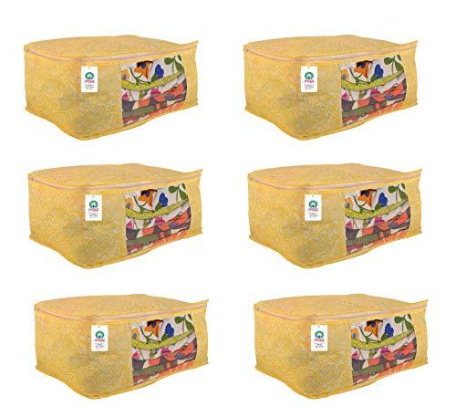 JaipurCrafts 6 Pieces Golden Print Non Woven Saree Cover Set, Gold (40 x 30 x 20 cm)