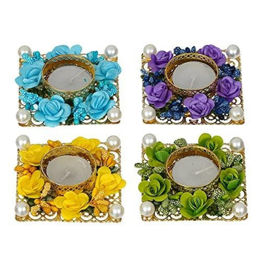 Webelkart Premium Set of 4 Tealight Candle Holder for Home Decor, Mosaic Glass, Balcony Decoration Items Outdoor, Balcony Decor,Candle Stand,Flowers ( Pack of 4 , 3.5 Inches) Brand: Webelkart
