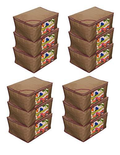 JaipurCrafts 12 Pieces Non Woven Saree Cover Set, Beige (45 x 35 x 22 cm)