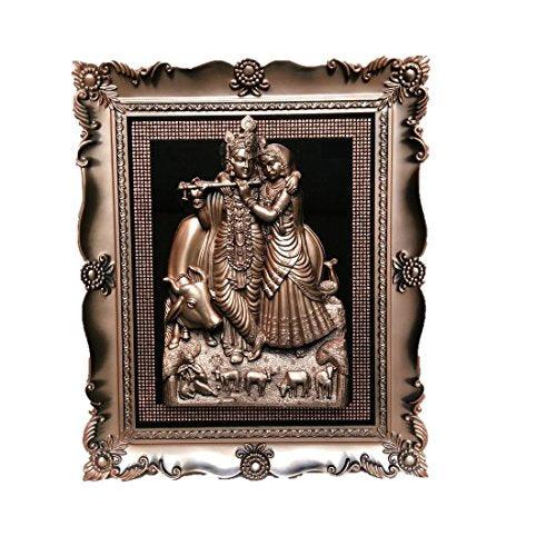 JaipurCrafts Radha-Krishna with Diamond Design Photo Frame Showpiece - 46 cm (Plastic, Brown, Gold)