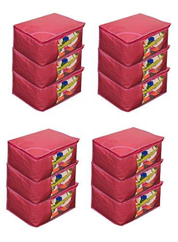 JaipurCrafts 12 Pieces Non Woven Saree Cover Set, Pink (45 x 35 x 22 cm)