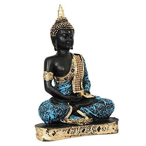 Webelkart Resin Sitting Buddha Idol Statue, 10 IN, Sky Blue And Black, 1 Piece