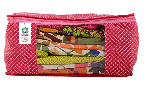 JaipurCrafts 12 Pieces Quilted Polka Dots Cotton Saree Cover Set, Pink (45 x 30 x 20 cm)