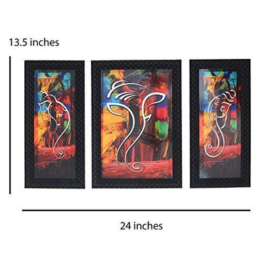 JaipurCrafts Lord Ganesha Set of 3 Large Framed UV Digital Reprint Painting (Wood, Synthetic, 36 cm x 61 cm)