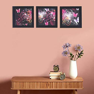 JaipurCrafts Butterfly Set of 3 Framed UV Digital Reprint Painting (Wood, Synthetic, 26 cm x 76 cm)