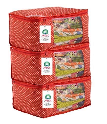 JaipurCrafts 3 Pieces Quilted Polka Dots Cotton Saree Cover Set, Red (45 x 30 x 20 cm)