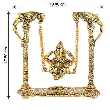 JaipurCrafts Premium Spiritual Lord Ganesha On Jhula Figurine of Lord Ganesh, White Metal Statue,Valuable Collectible feng Shui Gifts- 17 cm