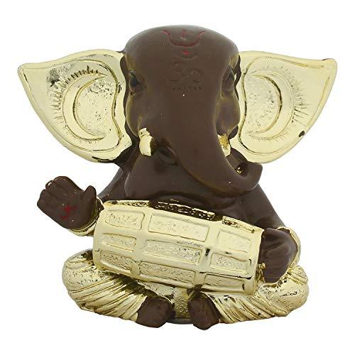 Webelkart Gold Plated Lord Ganesha for Car Dashboard Statue Ganpati Figurine God of Luck & Success Diwali Gifts Home Decor (Size: 3.00 x 2.50 inches)