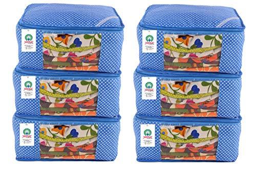 JaipurCrafts 6 Pieces Quilted Polka Dots Cotton Saree Cover Set, Blue (45 x 30 x 20 cm)