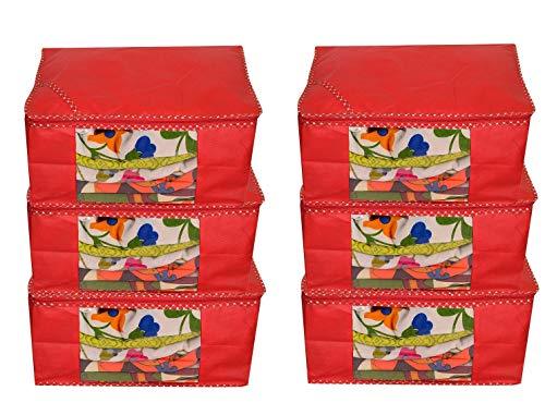 JaipurCrafts 6 Pieces Non Woven Saree Cover Set, Red (45 x 35 x 22 cm)