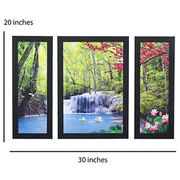 JaipurCrafts Flower Set of 3 Large Framed UV Digital Reprint Painting (Wood, Synthetic, 36 cm x 61 cm)