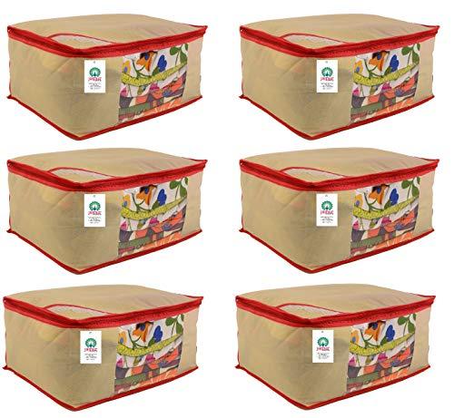 JaipurCrafts 6 Pieces Non Woven Saree Cover Set, Beige (40 x 30 x 20 cm)