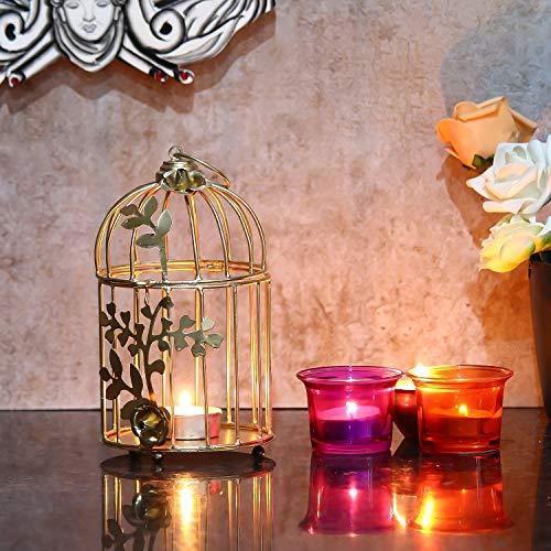 Webelkart Gold Colour Metal Iron Bird Cage Tea Light Holder with Flower Vine