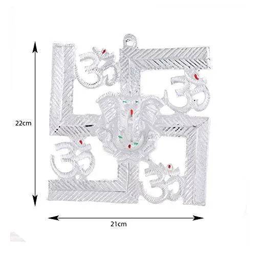 JaipurCrafts Wall Hanging of Lord Ganesha On Swastik with Om Showpiece - 22.86 cm (Aluminium, Silver)