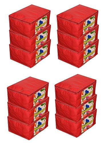 JaipurCrafts 12 Pieces Non Woven Saree Cover Set, Red (45 x 35 x 22 cm)