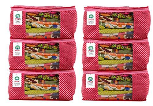JaipurCrafts 6 Pieces Quilted Polka Dots Cotton Saree Cover Set, Pink (45 x 30 x 20 cm)